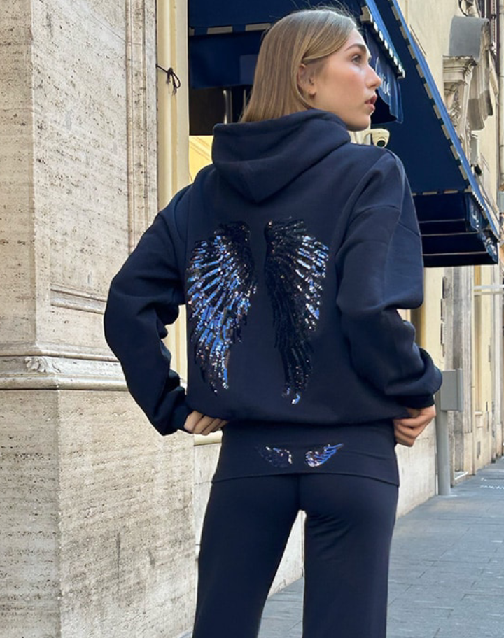 Sweat à revers ailes Bleu